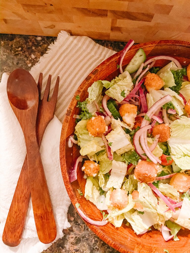 Greek Salad with Crispy Feta Croutons (Gluten Free & Vegetarian)