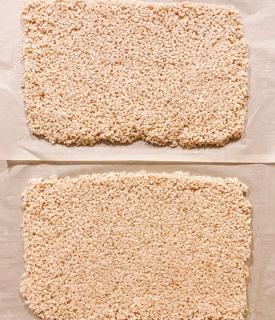 Laying out the Rice Krispie mixture