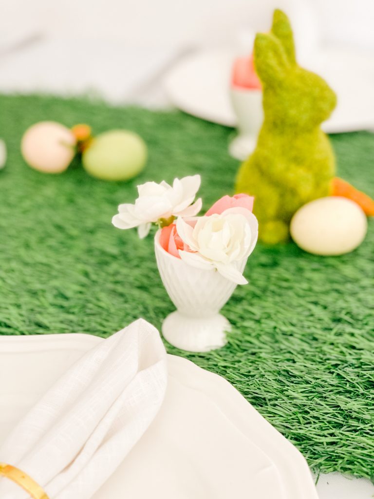 White Egg Holder with Faux Spring Flowers
