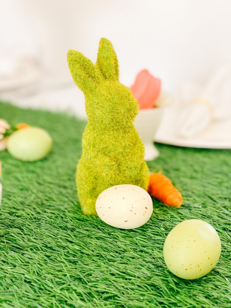 Faux Grass Bunny Figurine, Decor Carrots and Pastel Easter eggs